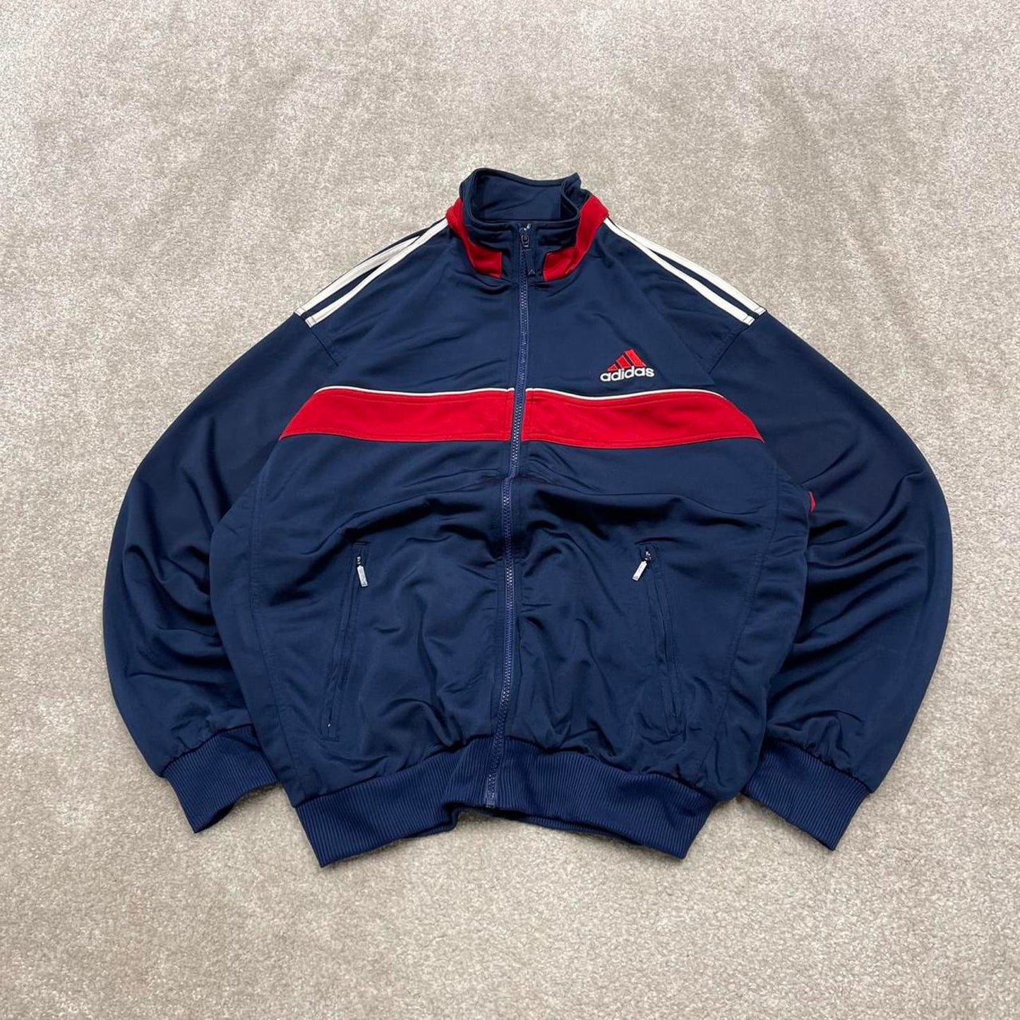 Y2k 00s Adidas track jacket y2k style XL men's blue full zip track suit top embroidered technical