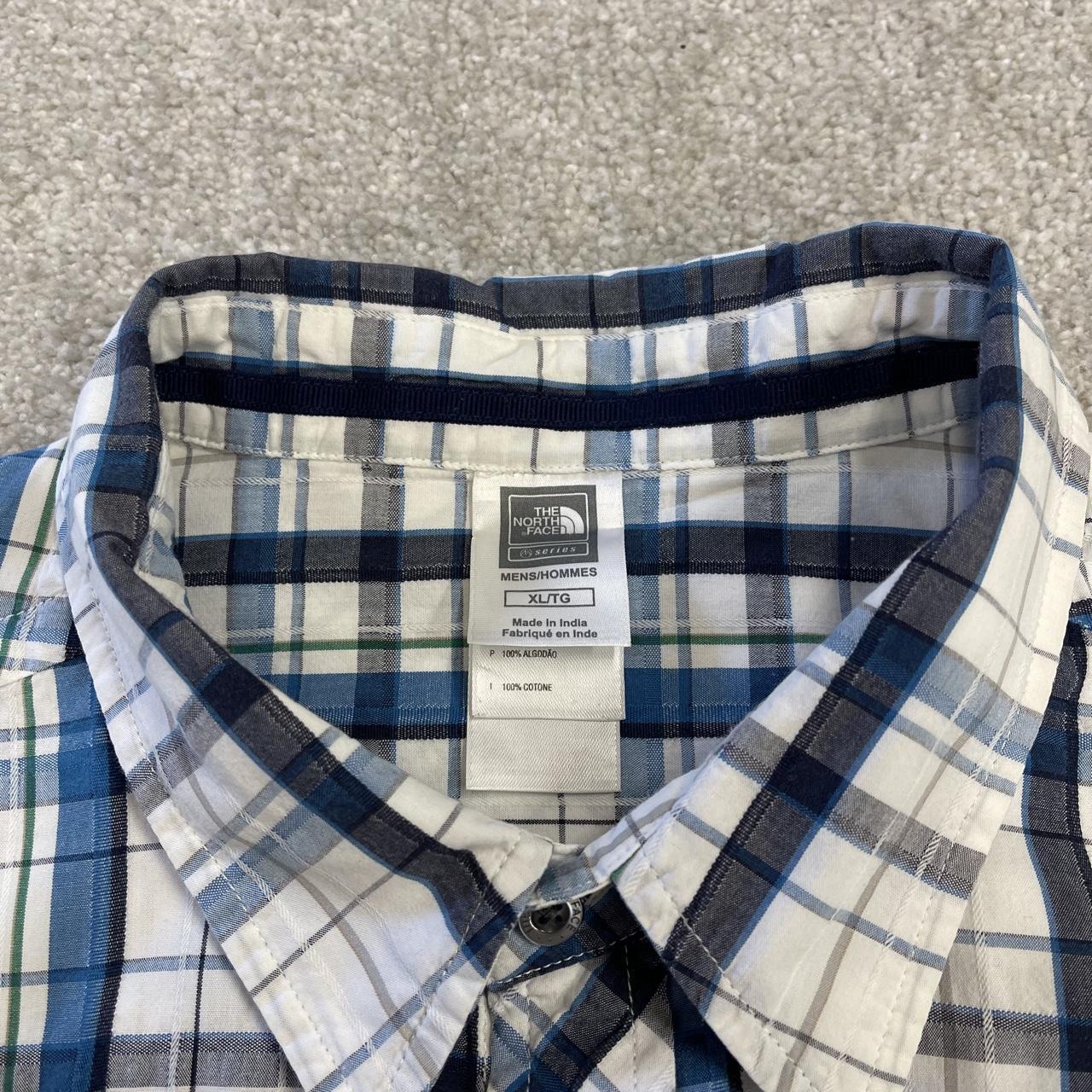 North Face checkered short sleeve shirt white blue TNF festival style button down summer shirt