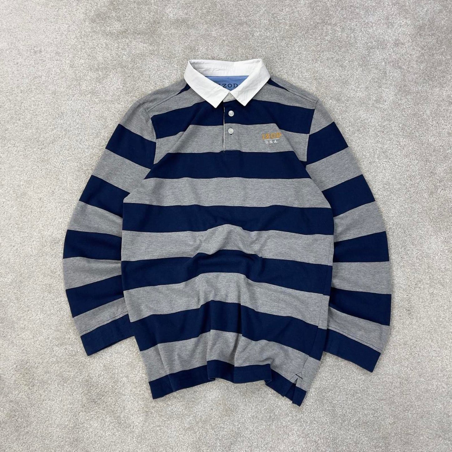 Grey navy IZOD striped rugby polo shirt XL (18-20)