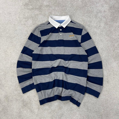 Grey navy IZOD striped rugby polo shirt XL (18-20)
