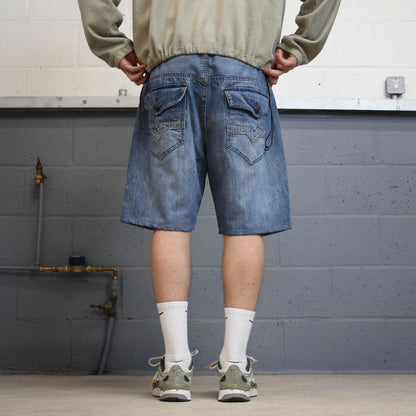 Vintage Y2k GUESS shorts embroidered blue Loose leg denim summer festival jorts