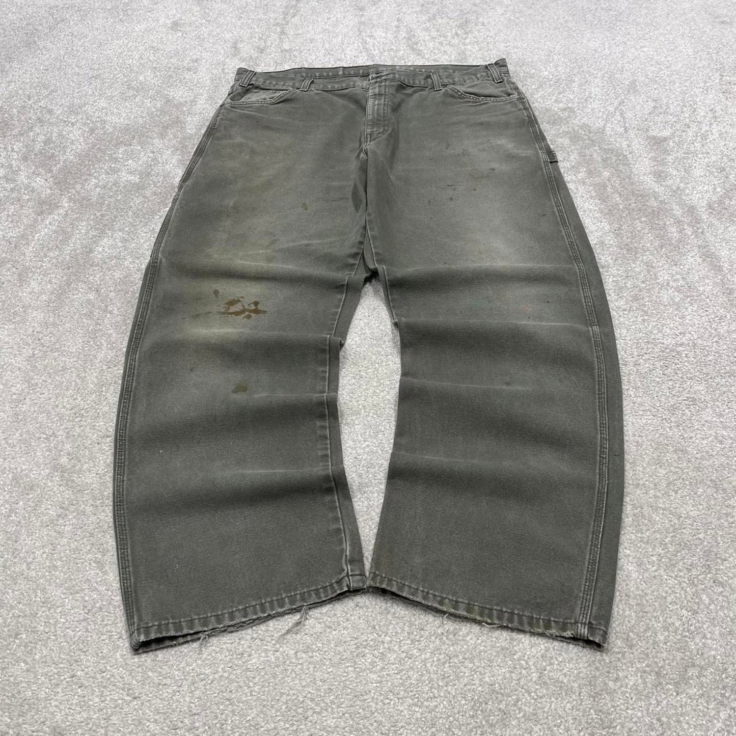 Baggy Dickies carpenter jeans skater workwear W40L32 Green canvas cargos 90s style pants streetwear