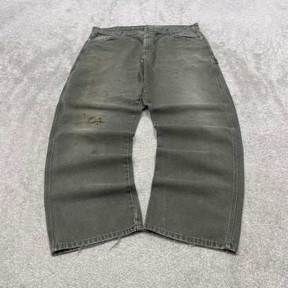 Baggy Dickies carpenter jeans skater workwear W40L32 Green canvas cargos 90s style pants streetwear