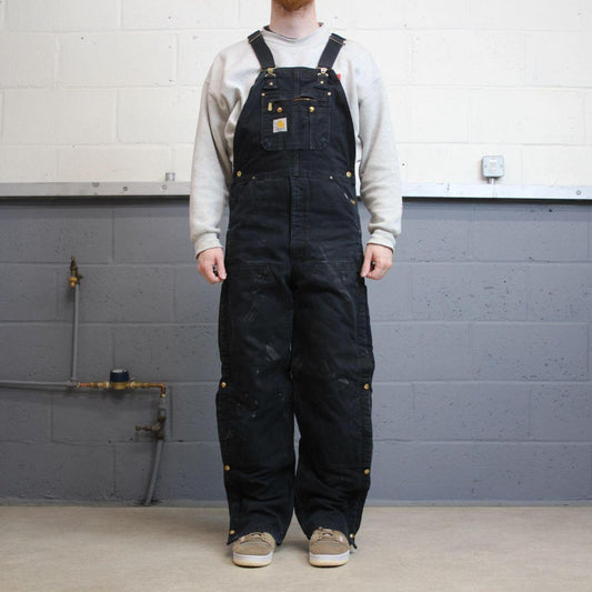 Y2k Carhartt dungarees quilted black Canvas bib & brace overalls perfect for festival / skate wear