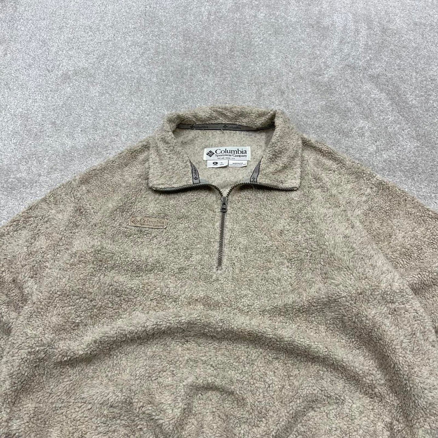 00s Columbia technical fleece XL men's beige 1/4 zip up y2k style autumn pull over casual