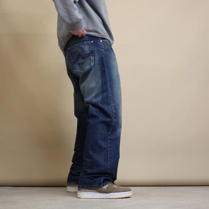 Blue embroidered Premium jeans W36L32 y2k style loose denim pants