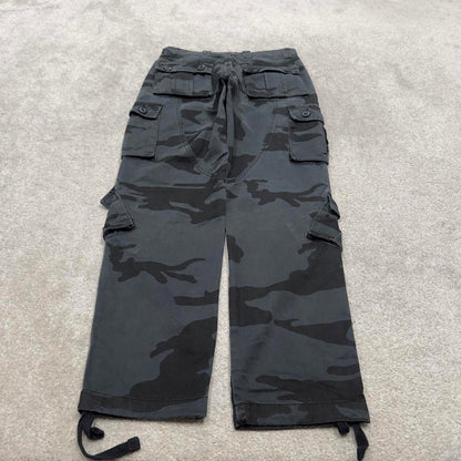 Camo cargo pants W30L31 navy grey camouflage straight y2k style carpenter trousers
