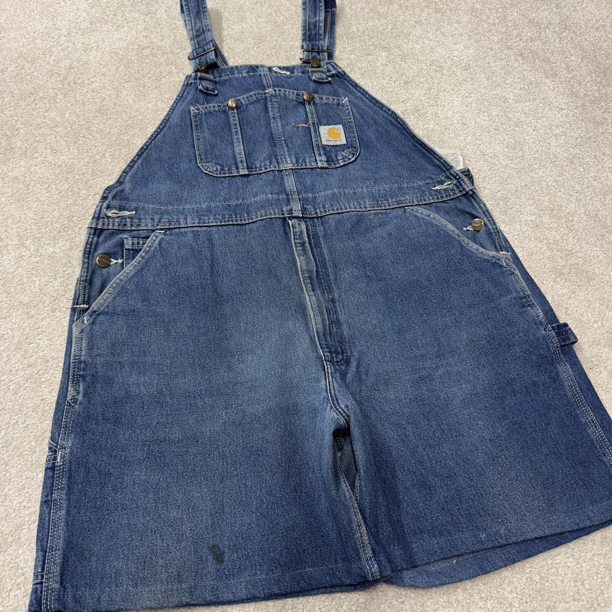 Carhartt baggy dungaree shorts 00s denim overalls blue