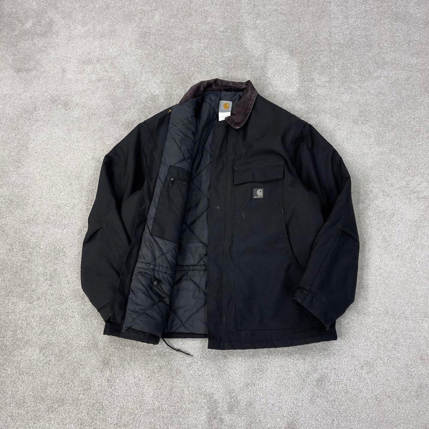 Black Carhartt jacket XL arctic quilt lined chore coat cord collar