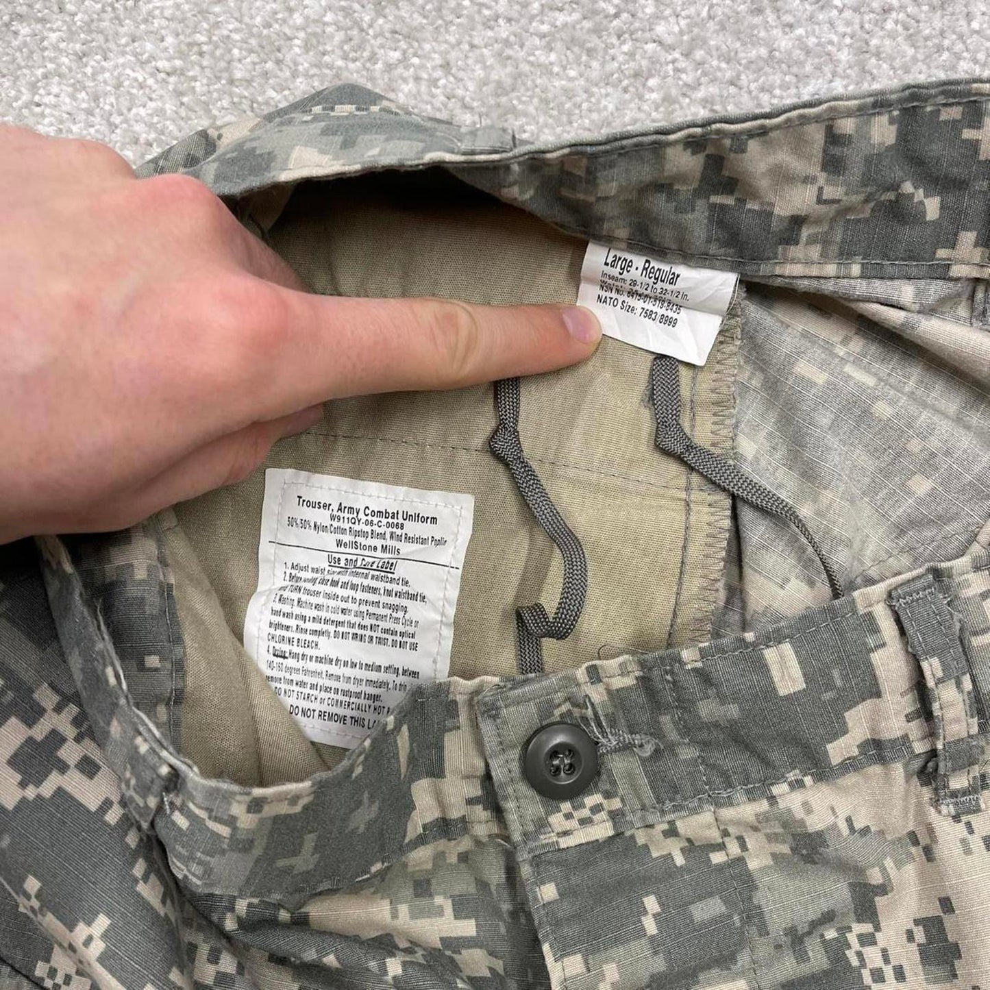 Baggy army camo cargo pants green drawstring digital desert camouflage US military combat trousers