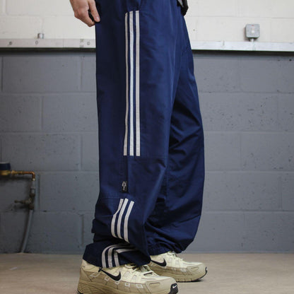 Baggy Y2K Adidas tracksuit bottoms navy L Wide leg mesh lined side stripe embroidered track pants