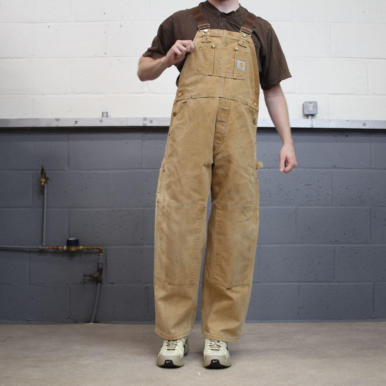 Vintage Carhartt dungarees tan brown overalls Bib & brace utility workwear farmer