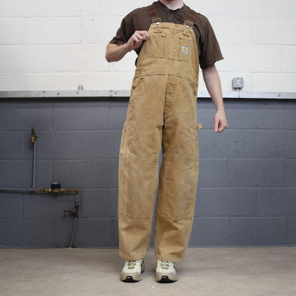 Vintage Carhartt dungarees tan brown overalls Bib & brace utility workwear farmer