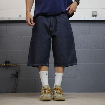 Rocawear baggy denim shorts y2k embroidered navy Long skater surf style jorts