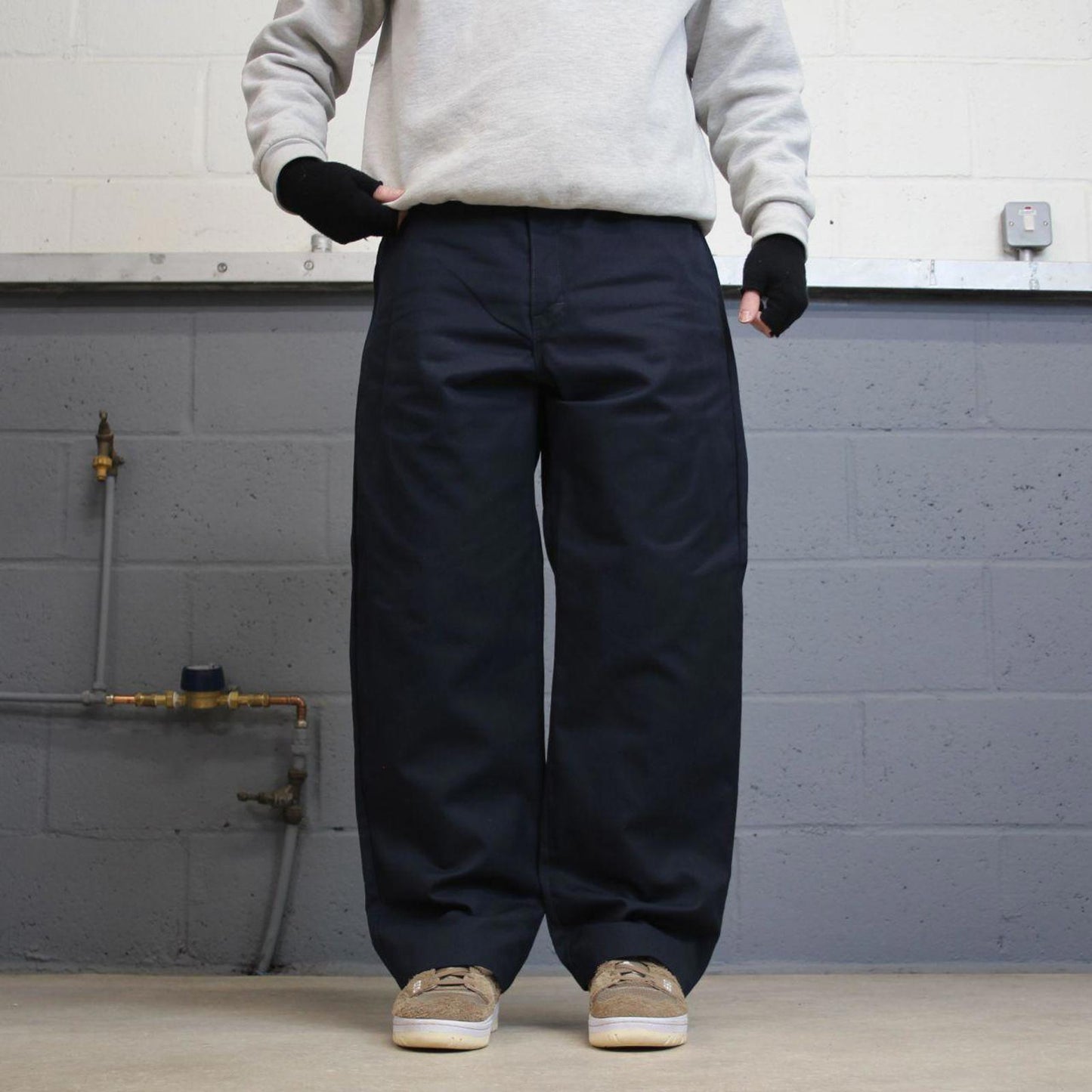 Baggy Dickies chino skate pants W36L30 Loose navy twill style casual work trousers