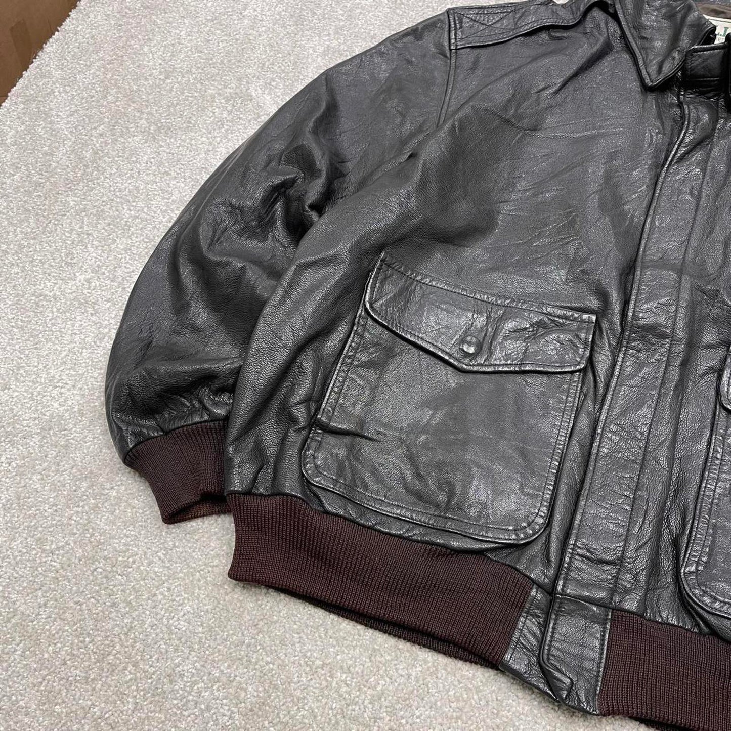 Vintage leather flight aviator bomber jacket brown L.L.Bean boxy genuine leather coat