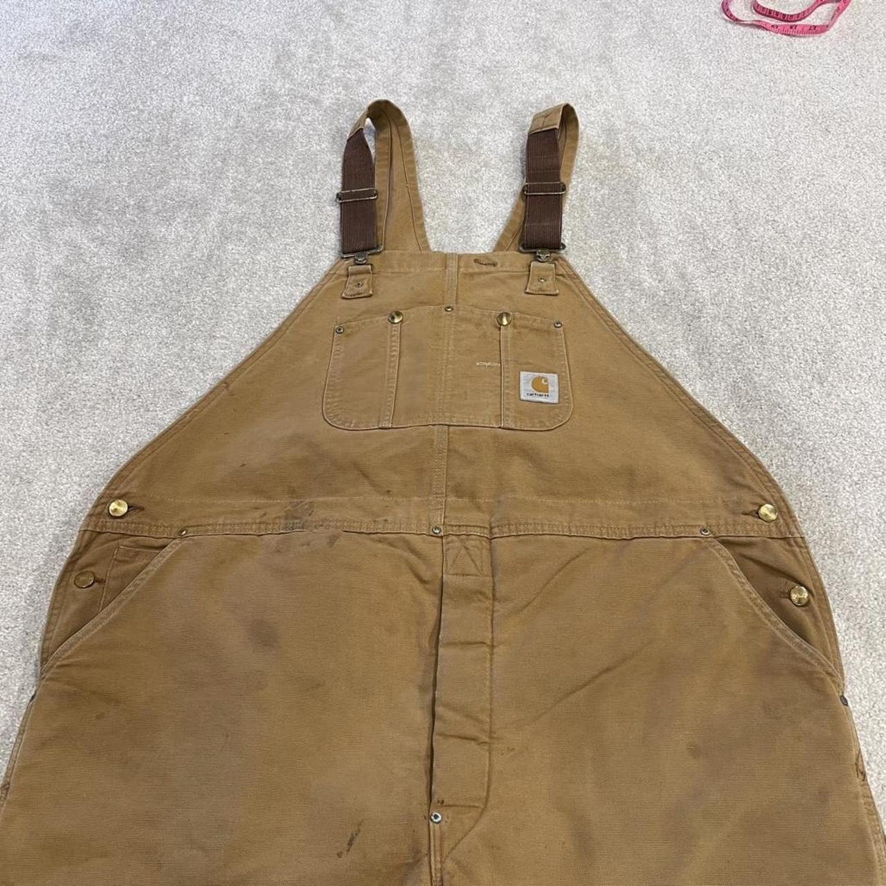 Vintage Carhartt dungarees tan brown overalls Quilted bib & brace utility workwear