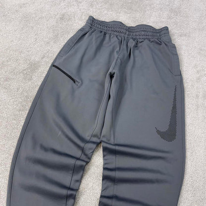 Nike Trackies XL Grey y2k 00s style loose leg joggers print logo fleece lined