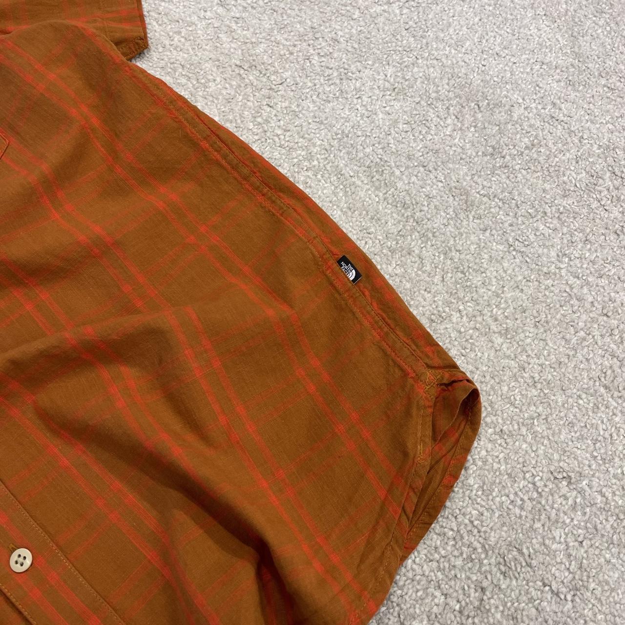 North Face checkered short sleeve shirt y2k orange TNF surf style check shirt summer festival
