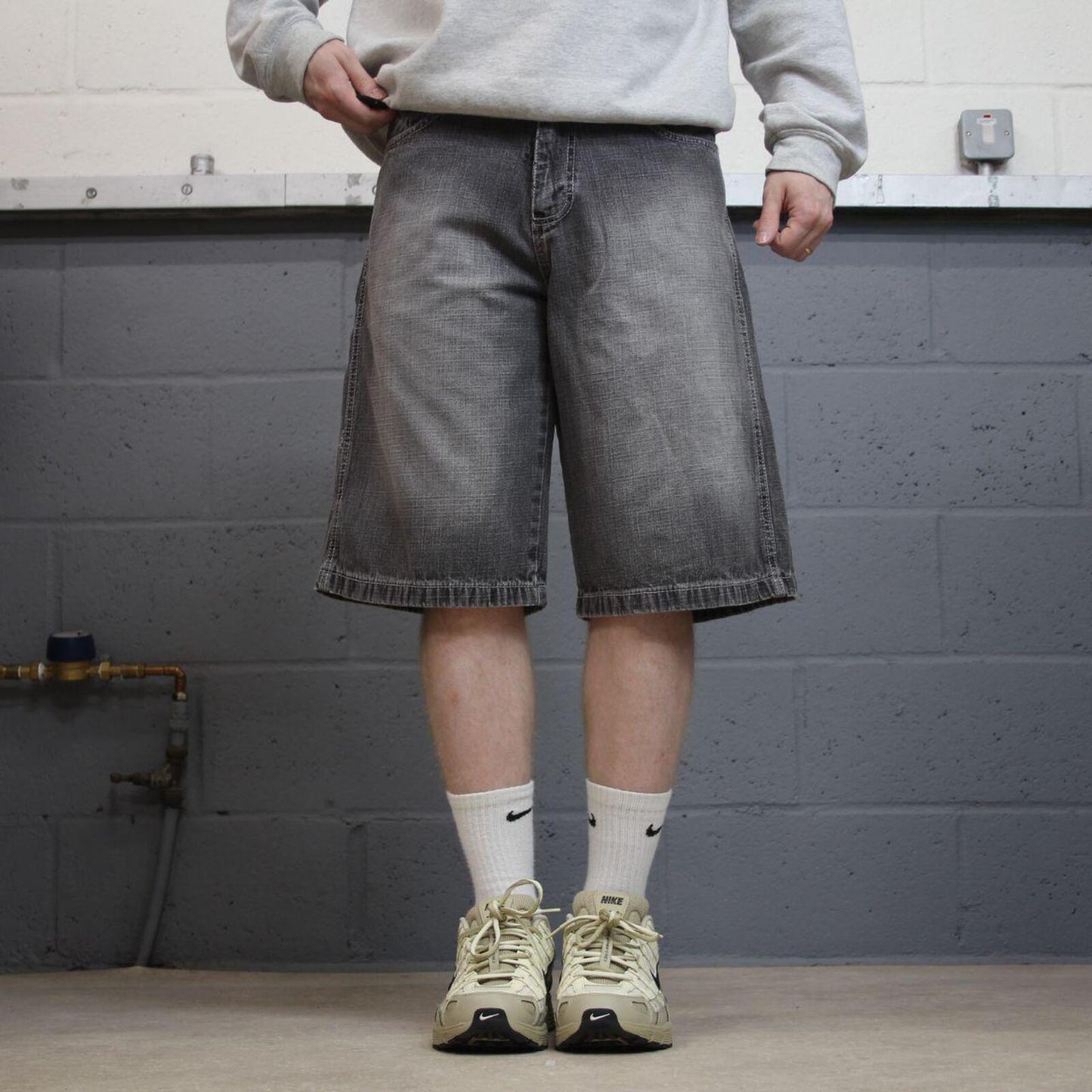 Baggy Southpole denim shorts y2k grey Streetwear long skater style surf jorts