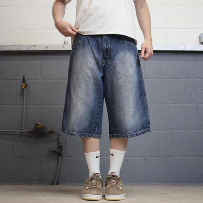 Baggy Southpole skate shorts W34 blue Loose long wide leg embroidered skate jorts