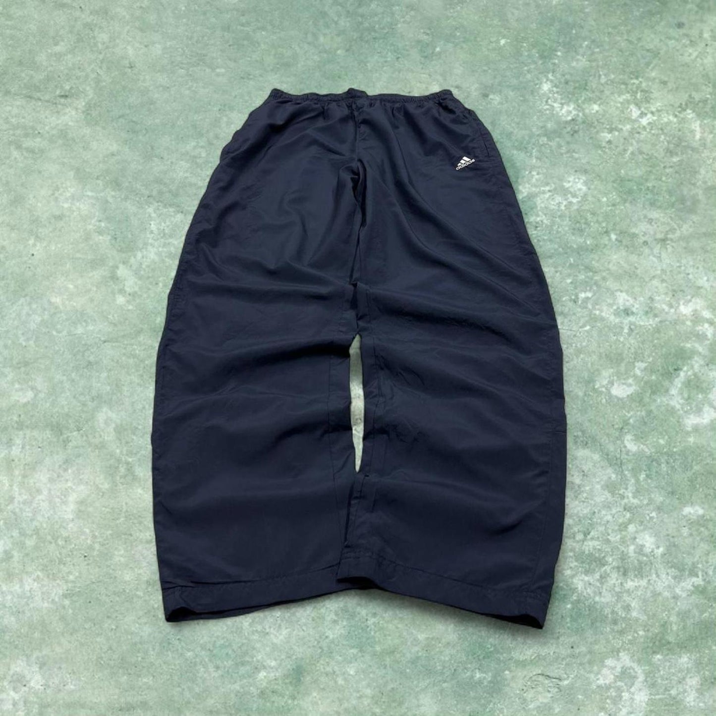 Y2k baggy Adidas tracksuit bottoms navy Loose floaty drawstring track pants embroidered logo