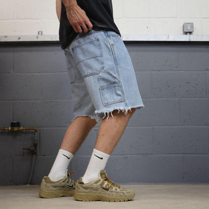 Cut denim cargo shorts carpenter blue Faded Glory frayed skater style jorts
