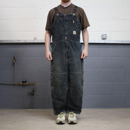 Vintage Carhartt dungarees faded black overalls Quilted bib & brace utility workwear