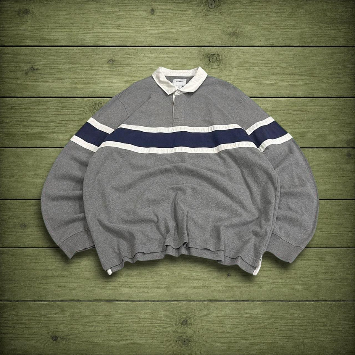 Striped rugby shirt long sleeve polo grey Retro Old Navy button up pullover rugby top