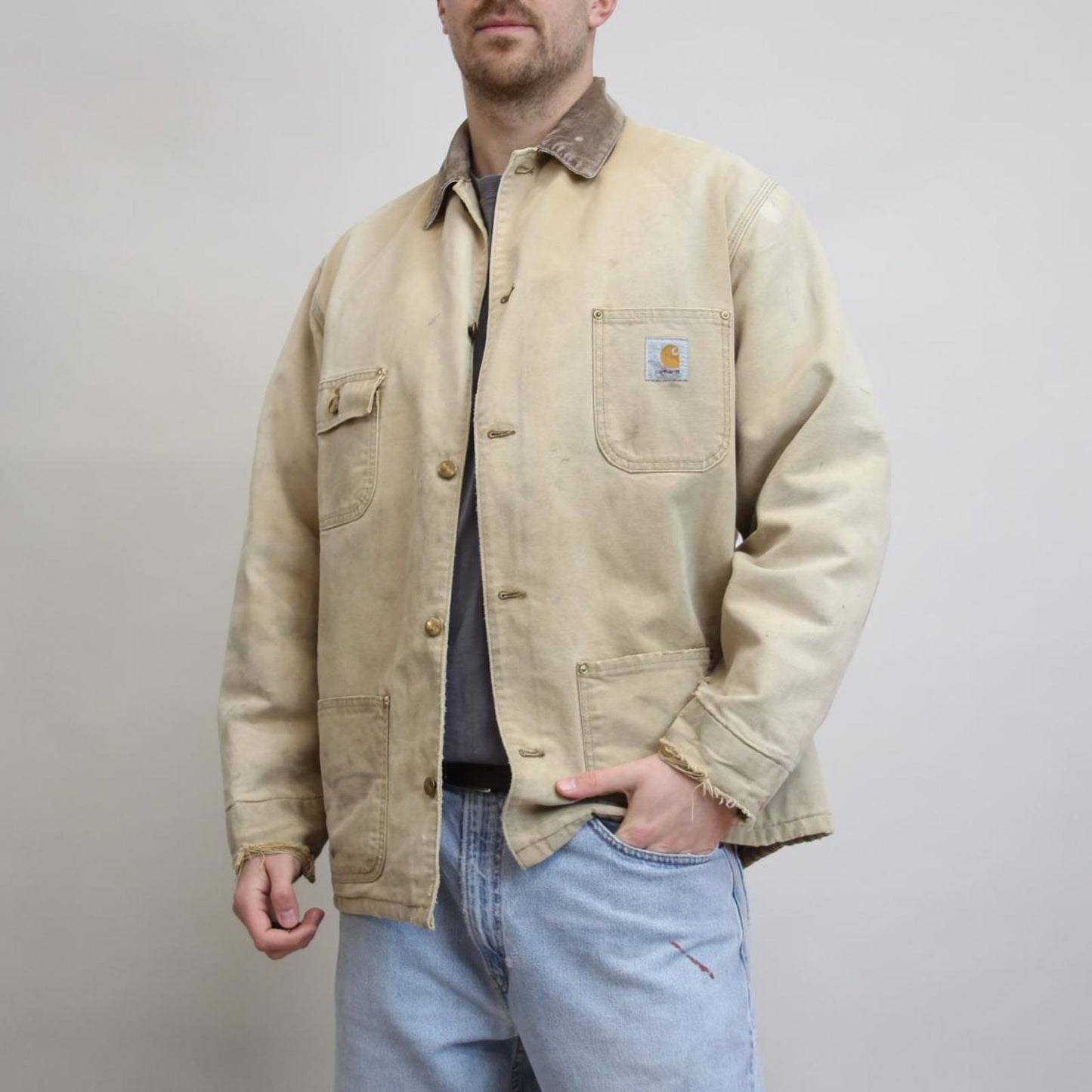 Vintage Carhartt Michigan jacket XXL blanket lined canvas chore coat distressed