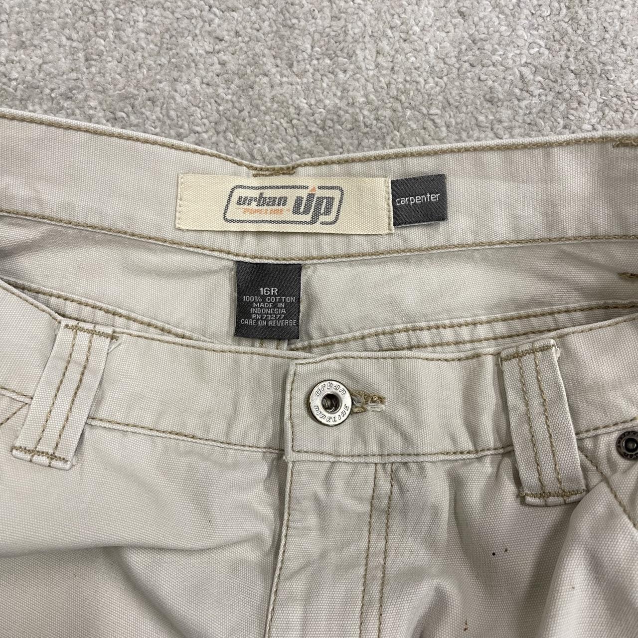 Y2K Urban Pipeline carpenter shorts beige 100% cotton denim jorts with embroidered logo