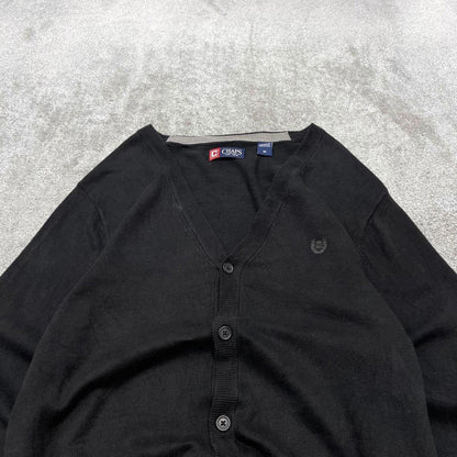 CHAPS knit cardigan jumper embroidered medium men's black knitted button up y2k 00s style