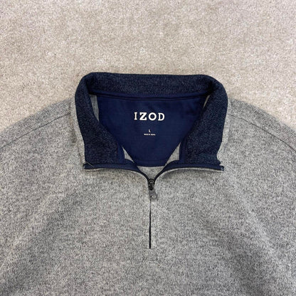 Grey Izod technical fleece Large 1/4 zip up pull over y2k autumn knit style