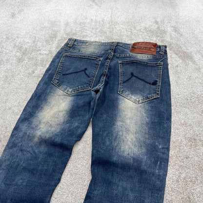 Y2k 00s embroidered Rocawear jeans W32L32 skinny blue denim stitch distressed skate style hip hop