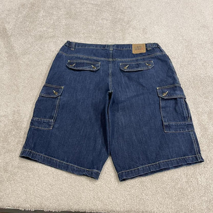 Long extra baggy denim cargo shorts blue Liberty Blues skater style carpenter jorts