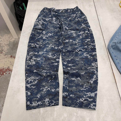 US Navy cargo pants W32L31 baggy blue USN digital camouflage trousers double knee pleated