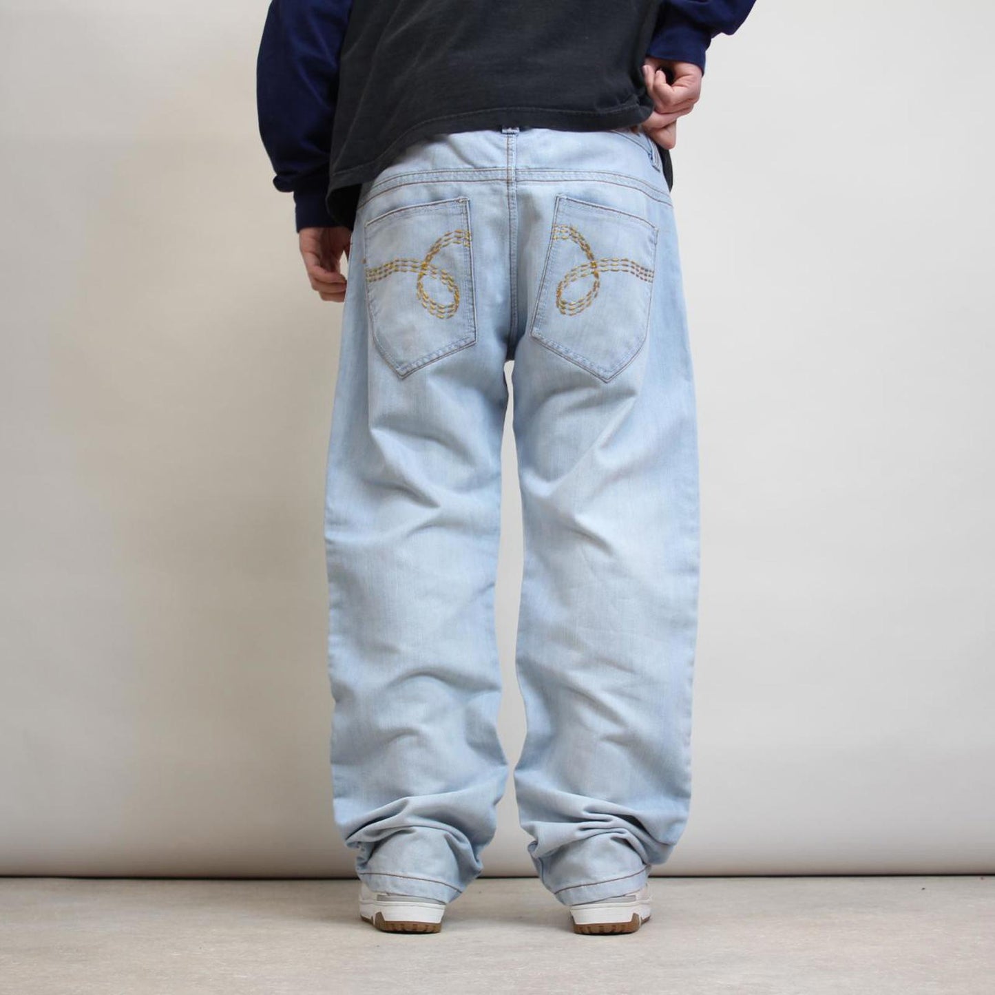 Blue Y2K skate jeans W38L32 loose Dodeca 90s style embroidered design jeans