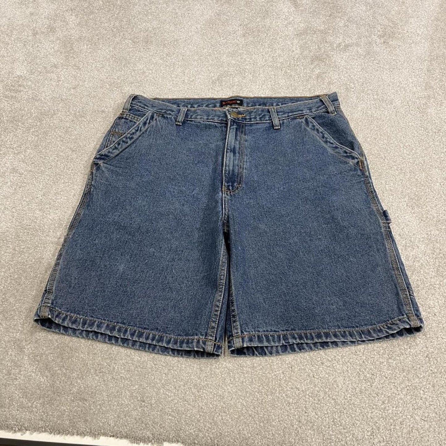 Baggy denim carpenter shorts cargo blue Wolverine skater style surf jorts
