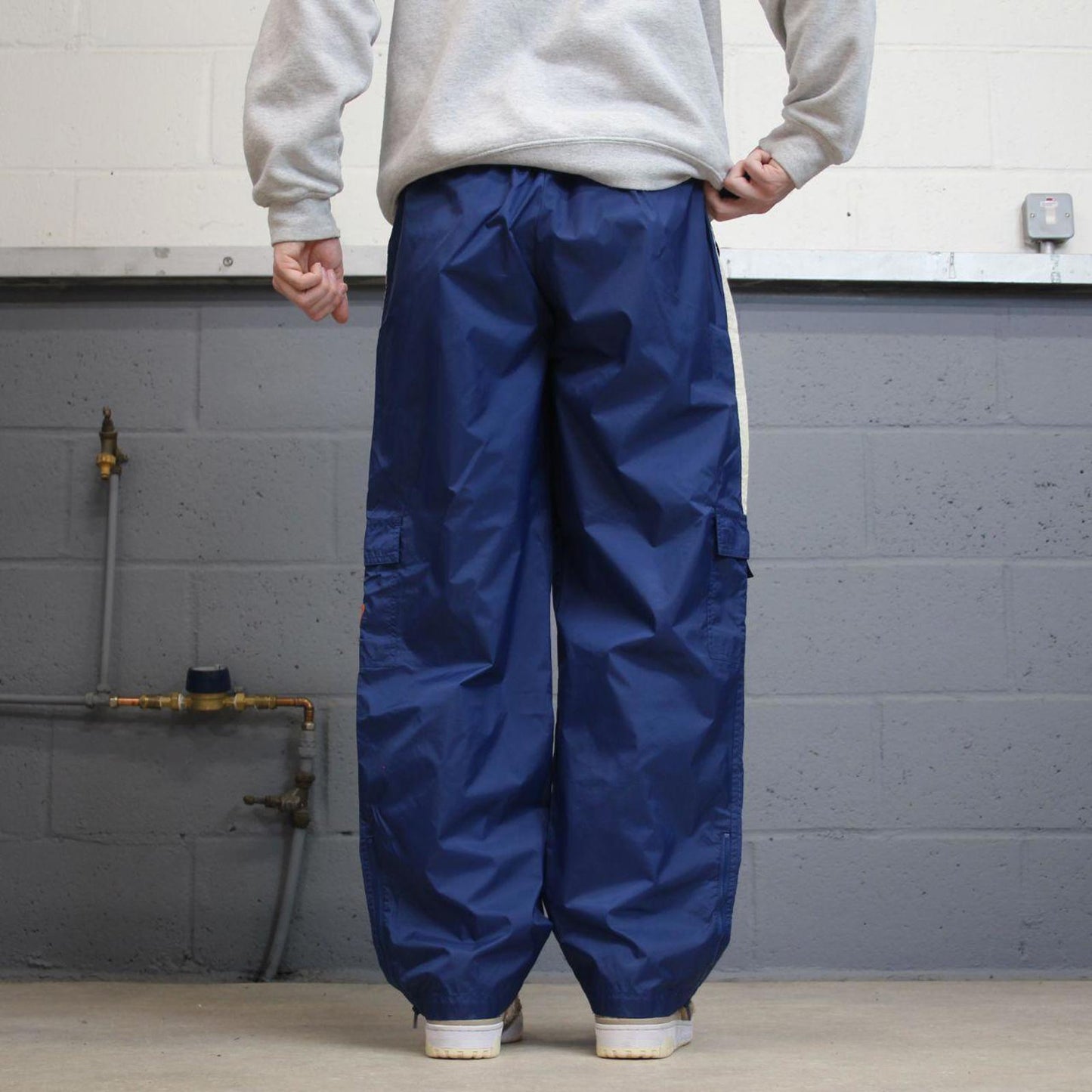 Vintage y2k Nike tracksuit bottoms navy blue Loose unlined embroidered box logo stripe track pants
