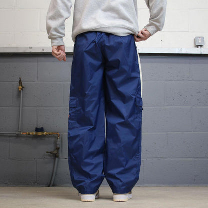 Vintage y2k Nike tracksuit bottoms navy blue Loose unlined embroidered box logo stripe track pants