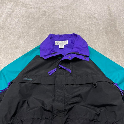 Vintage y2k Columbia technical windbreaker jacket black Zip pockets patch logo block colour coat