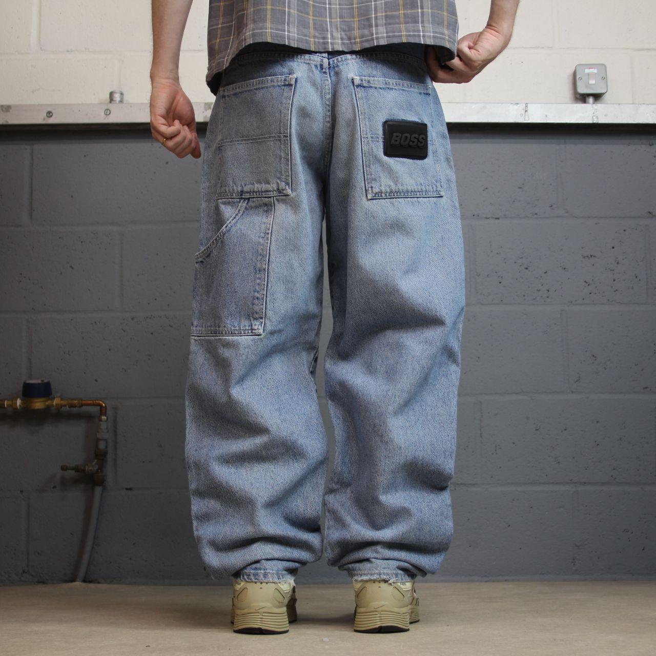 Vintage BOSS baggy carpenter jeans y2k W32L32 blue Loose thick denim skater style pants