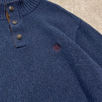 00s CHAPS knit sweater jumper embroidered L men's navy knitted button up pull over y2k 90s style