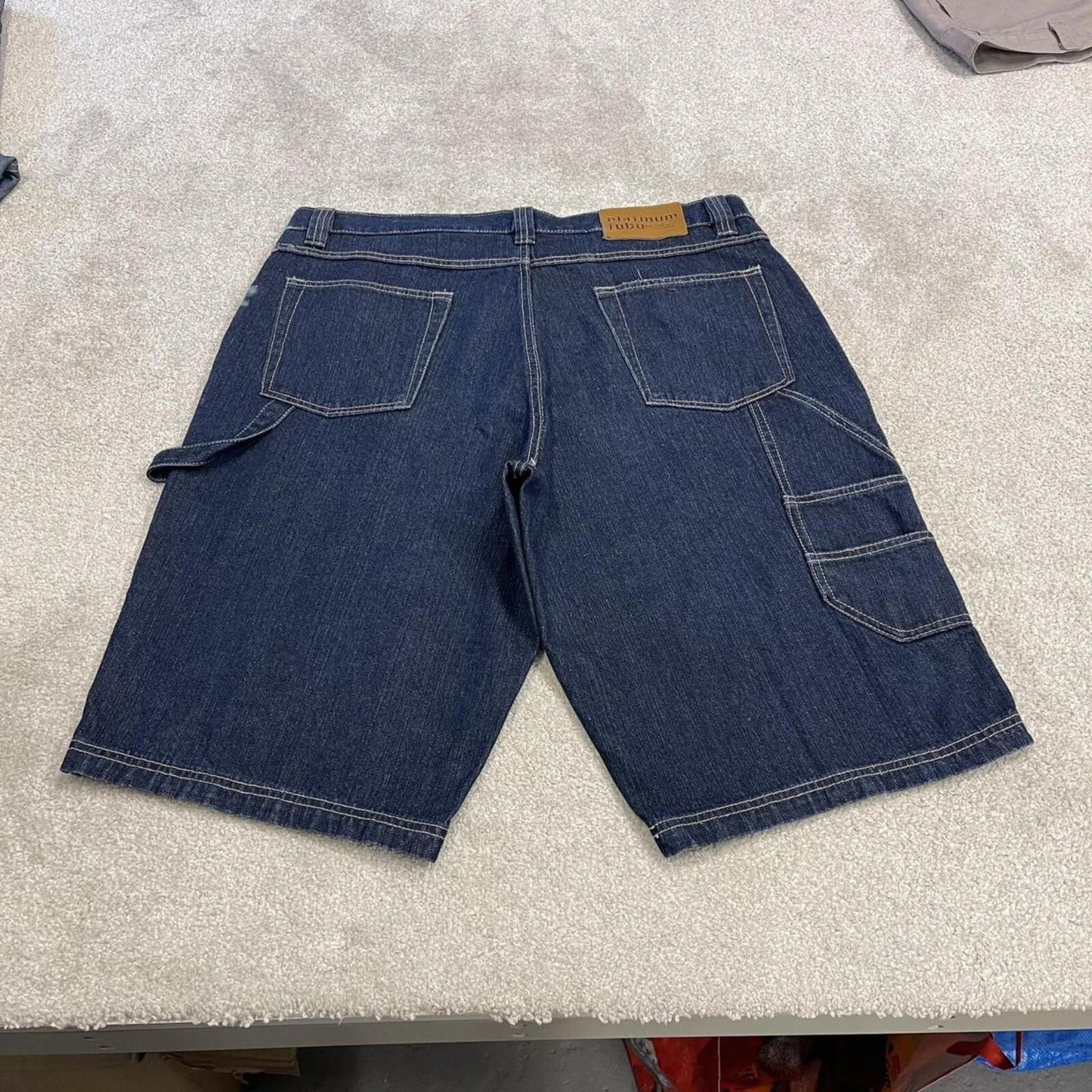 FUBU baggy denim carpenter shorts y2k navy Thick denim cargo festival shorts with details