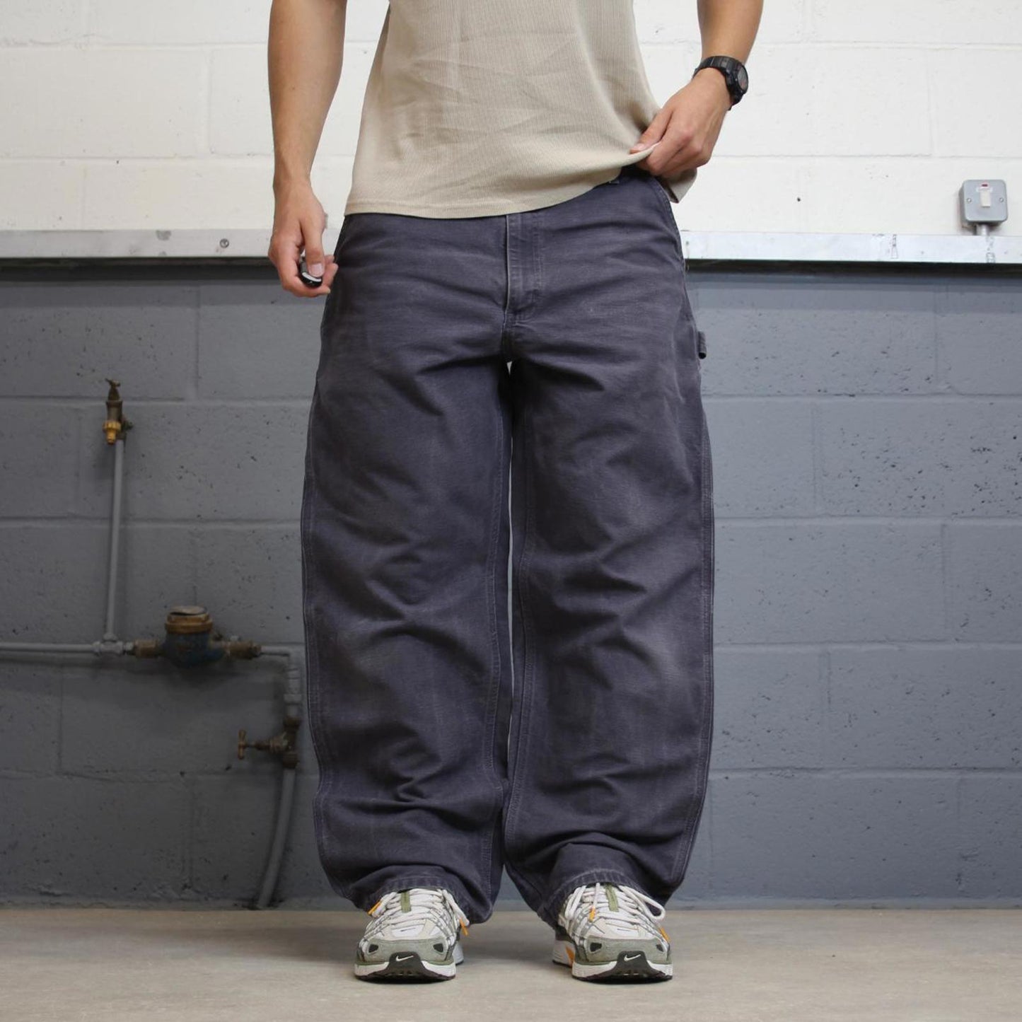 Baggy Carhartt carpenter jeans W38L32 navy grey wide leg canvas 90s skater style cargos