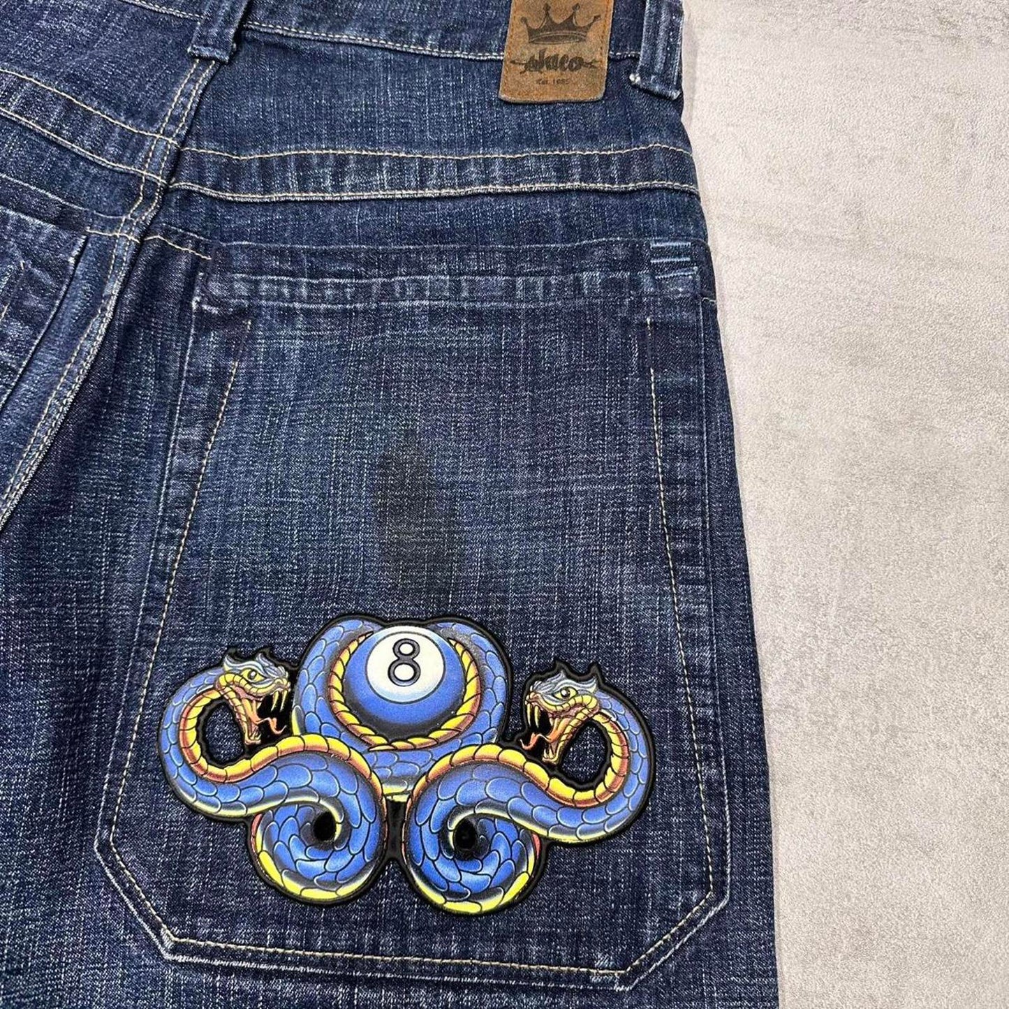 JNCO Serpent 8 Ball shorts W32 loose denim skater 90s style large design hip hop