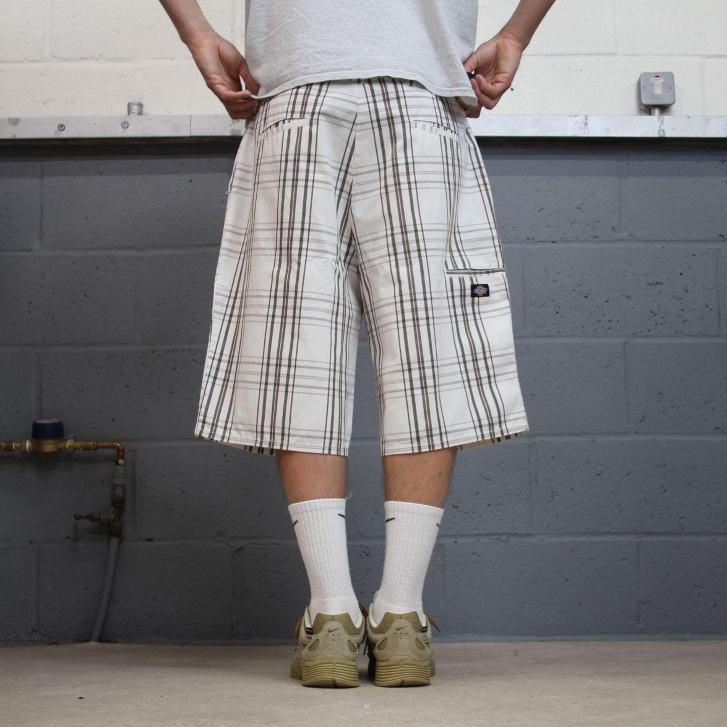Dickies baggy checkered shorts carpenter white Chino check surf shorts long wide leg festival