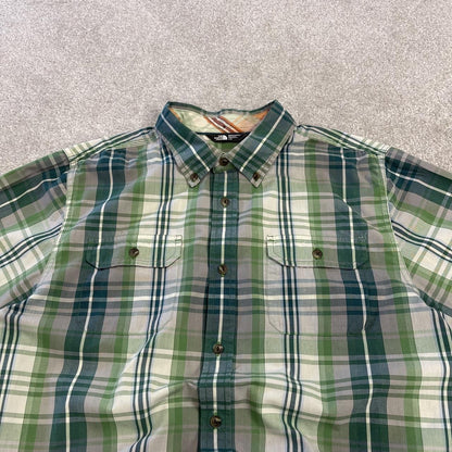 North Face checkered short sleeve shirt green TNF festival surf style check shirt button down summer