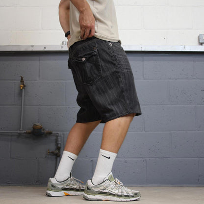 Black embroidered MEK DNM jorts W38