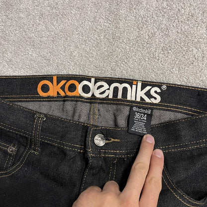Black Akademiks jeans y2k loose thick denim W36L34 Loose fit surf style pants, embroidered